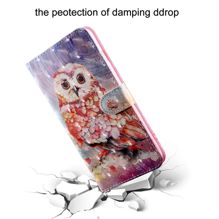 Étui portefeuille à rabat en cuir PU avec motif créatif 3D antichoc et dragonne pour Samsung Galaxy A13 5G / A04s 4G (164,7 x 76,7 x 9,1 mm) - Hibou