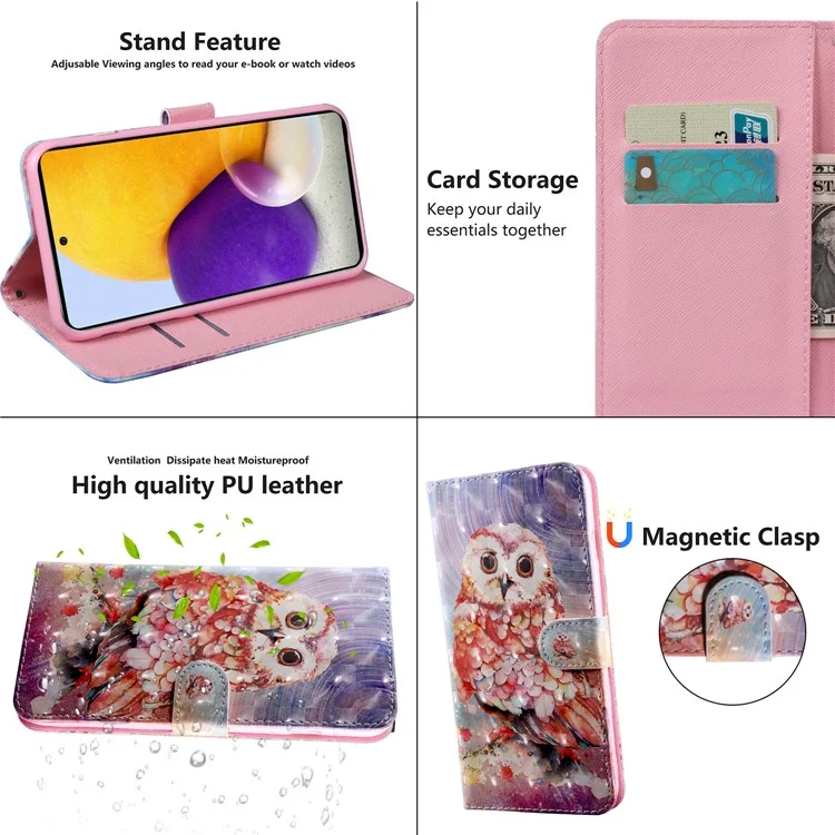 Étui portefeuille à rabat en cuir PU avec motif créatif 3D antichoc et dragonne pour Samsung Galaxy A13 5G / A04s 4G (164,7 x 76,7 x 9,1 mm) - Hibou
