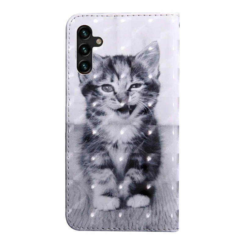 3D Pattern Printing PU Leather Wallet Stand Phone Case with Wrist Strap for Samsung Galaxy A13 5G / A04s 4G (164.7mm) - Cat