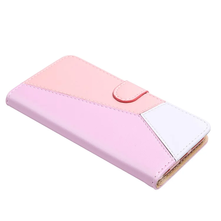 Dreifarbige Splicing Folio Flip Wallet Stand Leather Protective Phone Cover Case für Samsung Galaxy S22 Ultra 5G - Lila/Rosa/Weiß
