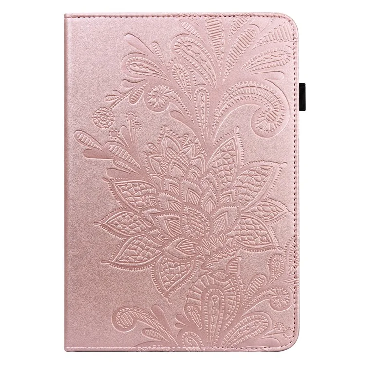 Für Samsung Galaxy Tab A8 10.5 2021 Stilvolles Blumen-Prägung Auto Wake/Sleep Stand Tablet Cover Ledertasche mit Kartenfach - Roségold