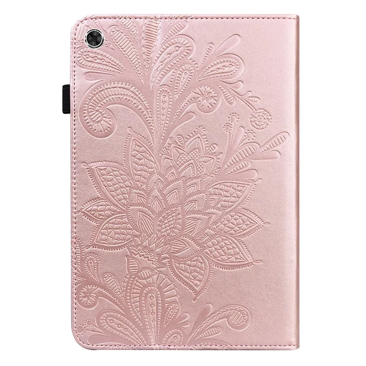 Für Samsung Galaxy Tab A8 10.5 2021 Stilvolles Blumen-Prägung Auto Wake/Sleep Stand Tablet Cover Ledertasche mit Kartenfach - Roségold
