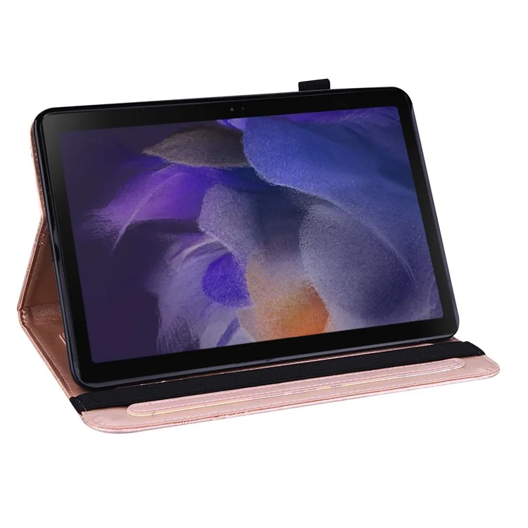 Für Samsung Galaxy Tab A8 10.5 2021 Stilvolles Blumen-Prägung Auto Wake/Sleep Stand Tablet Cover Ledertasche mit Kartenfach - Roségold
