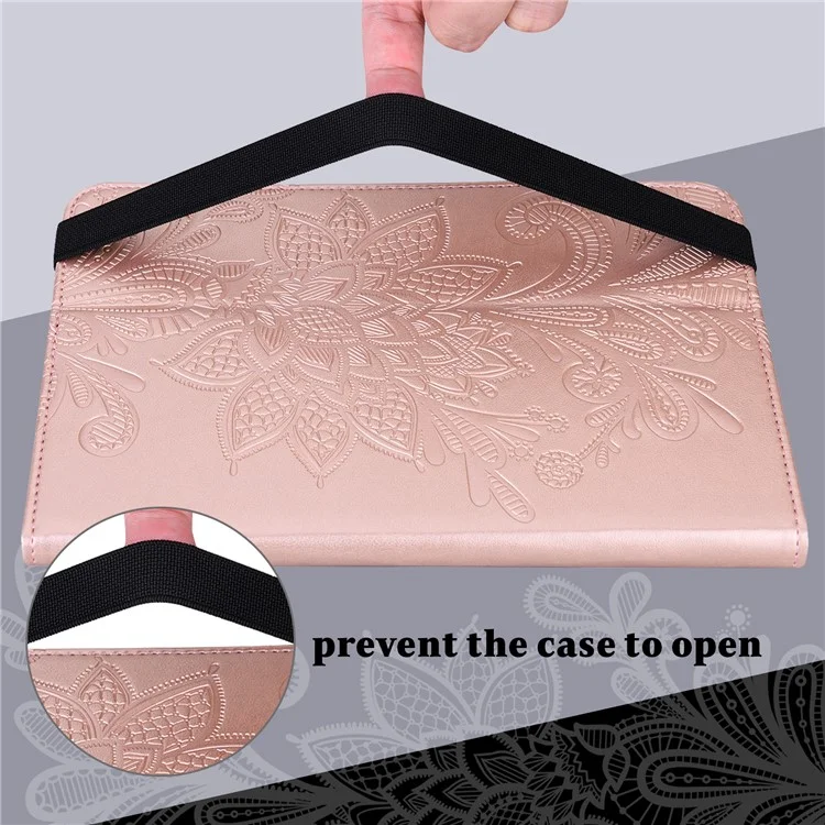 Für Samsung Galaxy Tab A8 10.5 2021 Stilvolles Blumen-Prägung Auto Wake/Sleep Stand Tablet Cover Ledertasche mit Kartenfach - Roségold