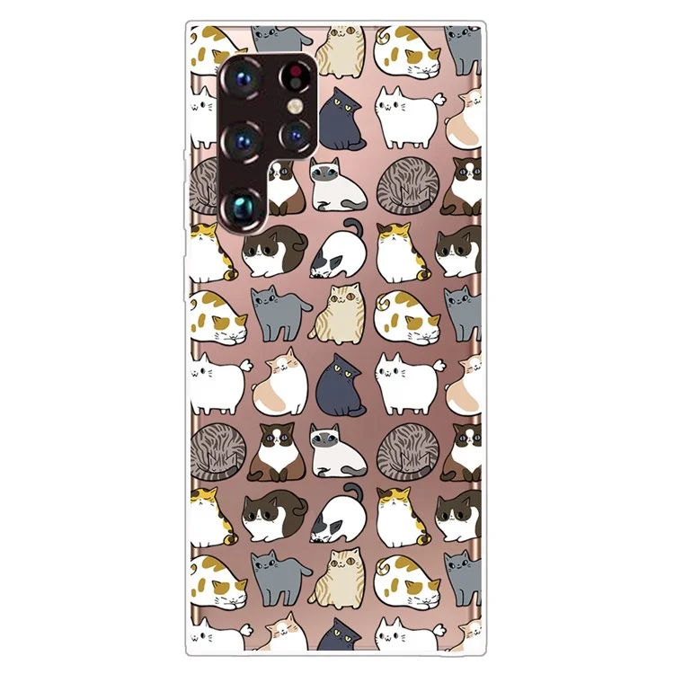 Slim Thin Pattern Printing IMD Flexible TPU Anti-Scratch Clear Skin Protective Phone Case for Samsung Galaxy S22 Ultra 5G - Cute Cats