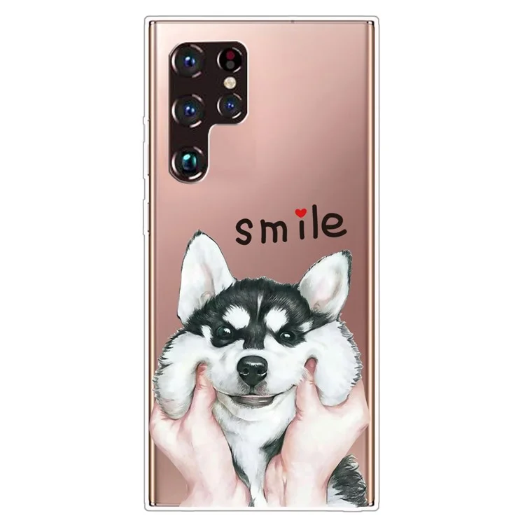 Soft TPU Pattern Printing IMD Shockproof Anti-Scratch Protective Phone Case for Samsung Galaxy S22 Ultra 5G - Smile Husky
