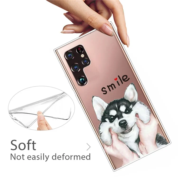 Soft TPU Pattern Printing IMD Shockproof Anti-Scratch Protective Phone Case for Samsung Galaxy S22 Ultra 5G - Smile Husky