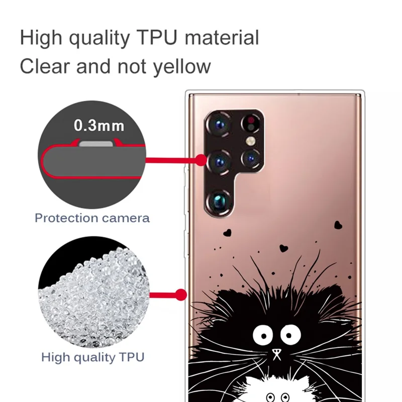 Blød TPU Mønsterprintet IMD Stødfast Anti-Krat Beskyttende Telefonbeslag til Samsung Galaxy S22 Ultra 5G - To Katte