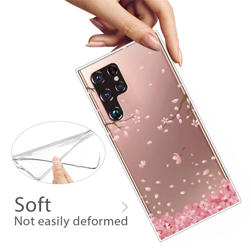 Pattern Printing Anti-scratch Soft TPU Cell Phone Back Case Cover for Samsung Galaxy S22 Ultra 5G - Pink Flower