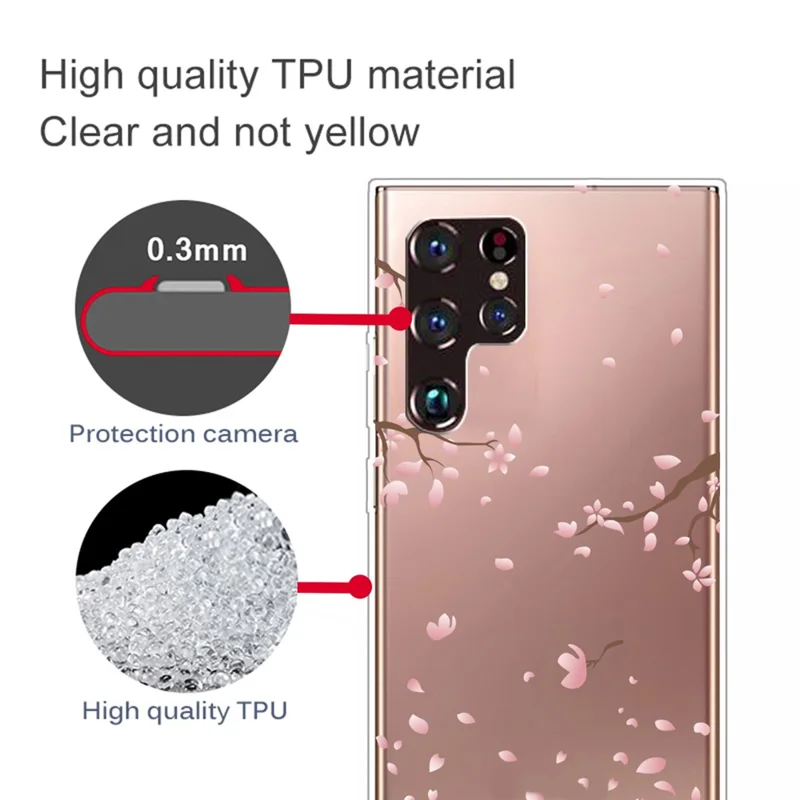 Pattern Printing Anti-scratch Soft TPU Cell Phone Back Case Cover for Samsung Galaxy S22 Ultra 5G - Pink Flower