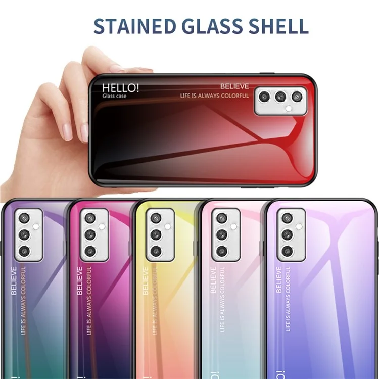 Anti-Scratch Colorful Gradient Shockproof TPU Tempered Glass Back Cover for Samsung Galaxy M52 5G - Gradient Pink Blue