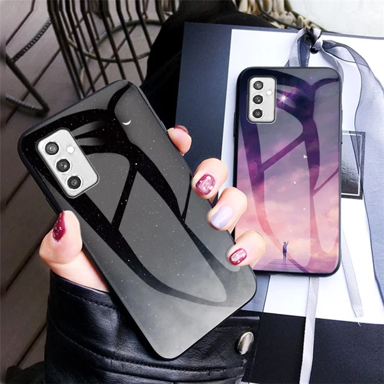 Starry Sky Series Soft TPU Bumper Frame Shockproof Tempered Glass Back Cover for Samsung Galaxy M52 5G - Dream Starry Sky