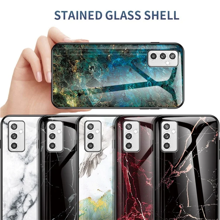 Marble Pattern Scratch-Resistant Soft TPU Frame Tempered Glass Back Cover for Samsung Galaxy M52 5G - Flying Pigeon Marble