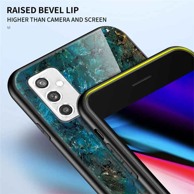 Marble Pattern Scratch-Resistant Soft TPU Frame Tempered Glass Back Cover for Samsung Galaxy M52 5G - Flying Pigeon Marble