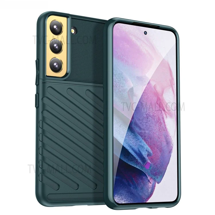 Thunder Series Twill Design Anti-Scratch Anti-Fingerprint Soft TPU Mobile Phone Back Case Cover for Samsung Galaxy S22 5G - Green
