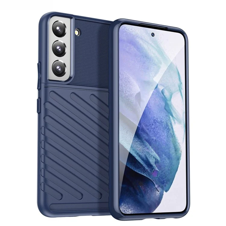 Thunder Series Twill Design Anti-Scratch Anti-Fingerprint Soft TPU Mobile Phone Back Case Cover for Samsung Galaxy S22 5G - Blue