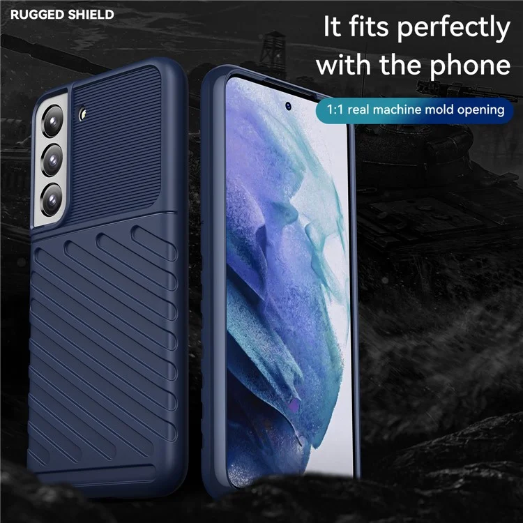 Thunder Series Twill Design Anti-Scratch Anti-Fingerprint Soft TPU Mobile Phone Back Case Cover for Samsung Galaxy S22 5G - Blue