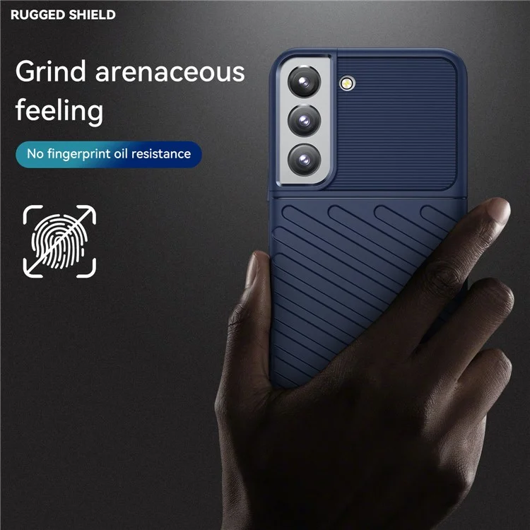 Thunder Series Twill Design Anti-Scratch Anti-Fingerprint Soft TPU Mobile Phone Back Case Cover for Samsung Galaxy S22 5G - Blue
