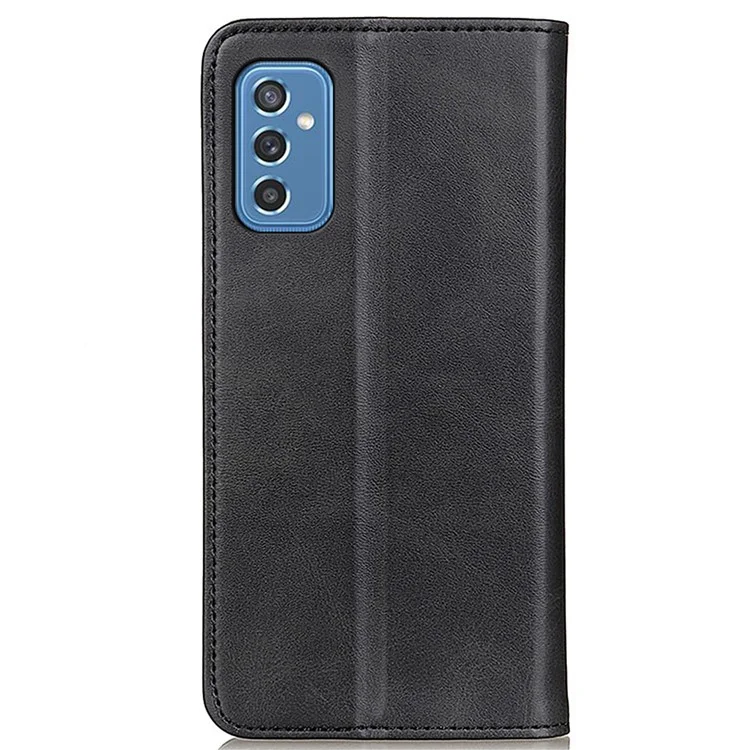 Full Protection Split Leather Shockproof TPU Interior Wallet Magnetic Adsorption Stand Flip Cover for Samsung Galaxy M52 5G - Black