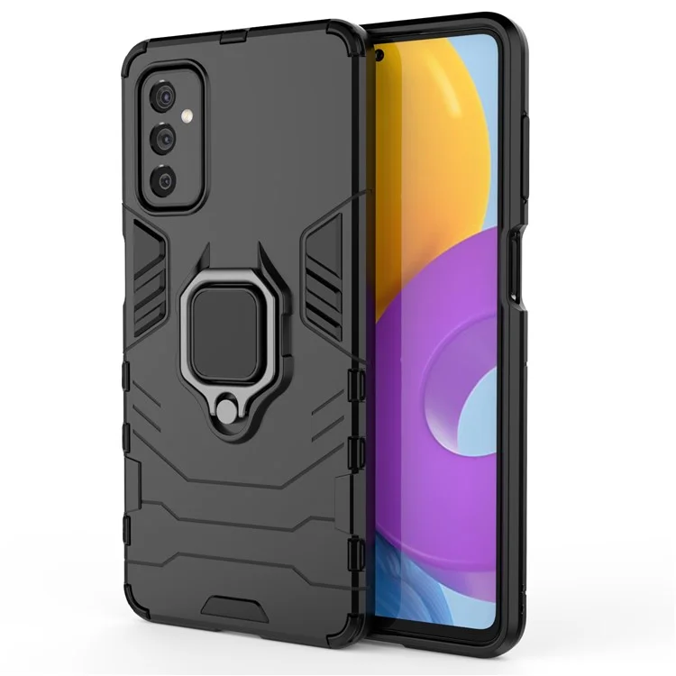 Portada de Patada de Anillo PC Dura + TPU Suave Flexible TPU Cubierta Protectora de Absorción de Choque de Doble Capa Para Samsung Galaxy M52 5G - Negro