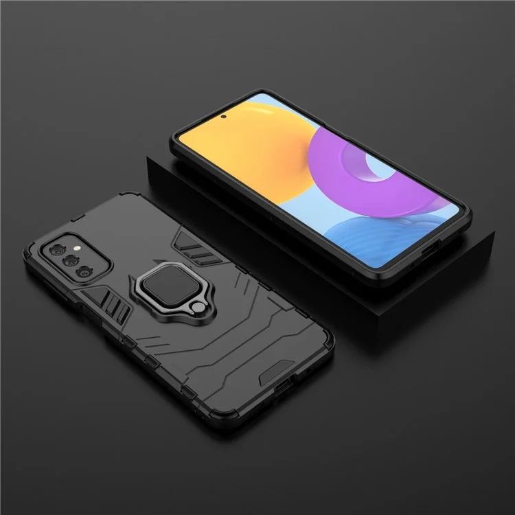 Portada de Patada de Anillo PC Dura + TPU Suave Flexible TPU Cubierta Protectora de Absorción de Choque de Doble Capa Para Samsung Galaxy M52 5G - Negro