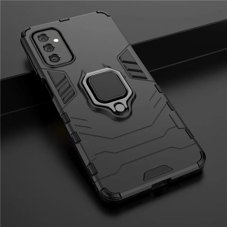 Portada de Patada de Anillo PC Dura + TPU Suave Flexible TPU Cubierta Protectora de Absorción de Choque de Doble Capa Para Samsung Galaxy M52 5G - Negro