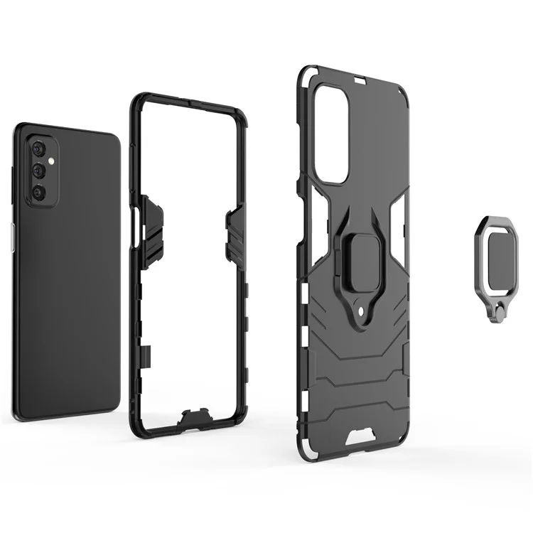 Держатель Кольца Kickstand Hard PC + Гибкий Мягкий TPU Двухслойный Амортизатор Absorptive Absorptive Для Samsung Galaxy M52 5G - Черный