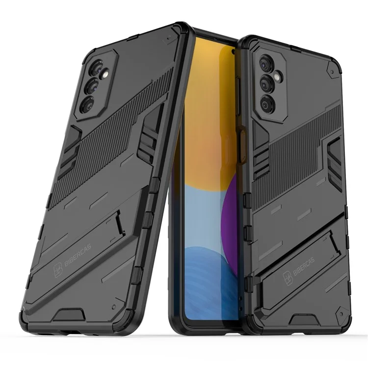 Двухслойный мягкий гибкий TPU + жесткий поликарбонатный нескользящий прочный защитный чехол для телефона с подставкой для Samsung Galaxy M52 5G - черный