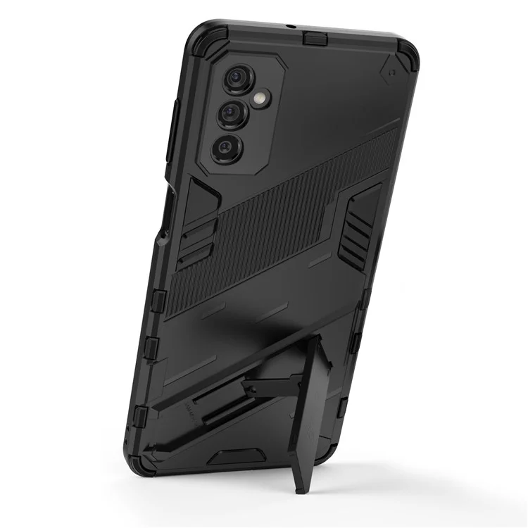 Двухслойный мягкий гибкий TPU + жесткий поликарбонатный нескользящий прочный защитный чехол для телефона с подставкой для Samsung Galaxy M52 5G - черный