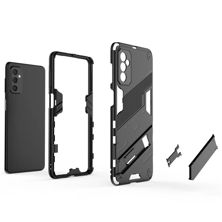 Двухслойный мягкий гибкий TPU + жесткий поликарбонатный нескользящий прочный защитный чехол для телефона с подставкой для Samsung Galaxy M52 5G - черный
