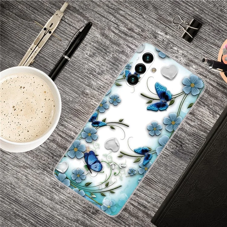 Motif Impression Design Housse de téléphone portable en TPU souple et transparent avec absorption des chocs et protection anti-rayures pour Samsung Galaxy A13 5G / A04s 4G (164,7 x 76,7 x 9,1 mm) - Papillons et Fleurs