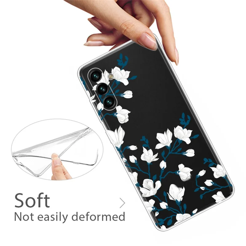 Pattern Printing IMD Soft TPU Slim Phone Protective Case Cover for Samsung Galaxy A13 5G / A04s 4G (164.7mm) - White Flowers