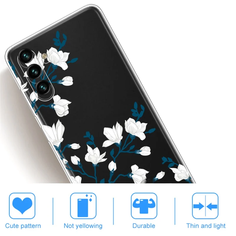 Pattern Printing IMD Soft TPU Slim Phone Protective Case Cover for Samsung Galaxy A13 5G / A04s 4G (164.7mm) - White Flowers