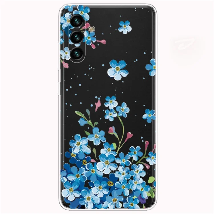 Funda protectora de teléfono delgada de TPU suave con impresión de patrones para Samsung Galaxy A13 5G / A04s 4G (164.7 x 76.7 x 9.1 mm) - Flores azules