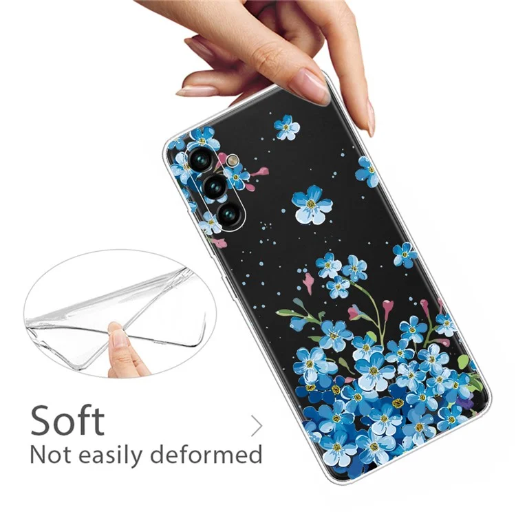 Funda protectora de teléfono delgada de TPU suave con impresión de patrones para Samsung Galaxy A13 5G / A04s 4G (164.7 x 76.7 x 9.1 mm) - Flores azules