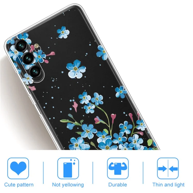 Funda protectora de teléfono delgada de TPU suave con impresión de patrones para Samsung Galaxy A13 5G / A04s 4G (164.7 x 76.7 x 9.1 mm) - Flores azules
