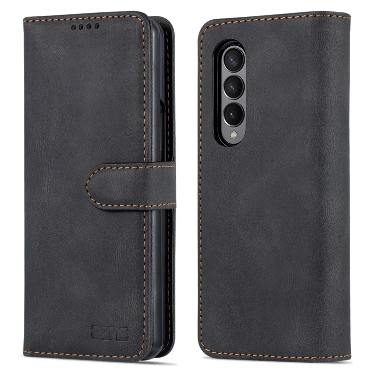 Cierre de Cierre Magnético de Cuero Azns PU Case de Teléfono de Choque Bien Protegido Con Billetera Para Stand Para Samsung Galaxy Z Fold3 5G - Negro