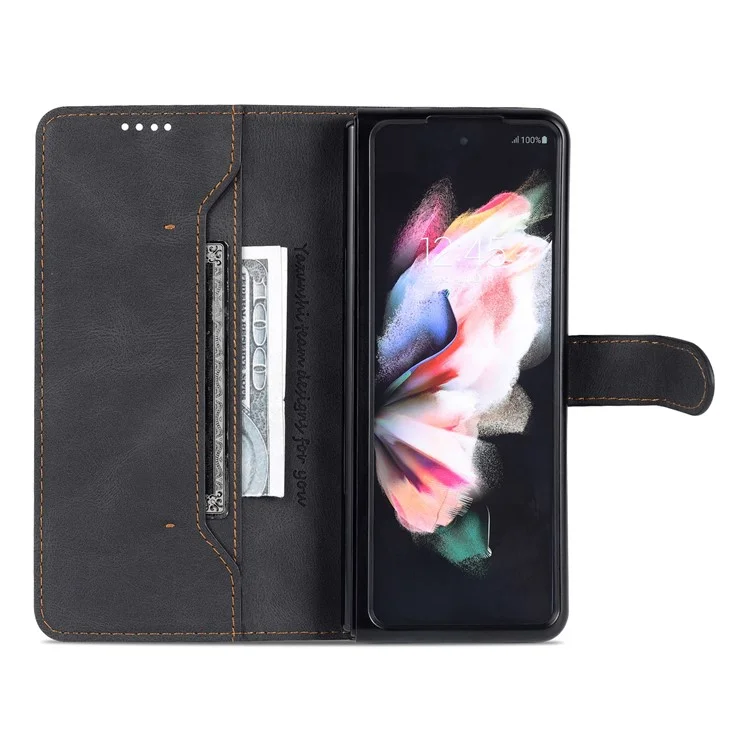 Cierre de Cierre Magnético de Cuero Azns PU Case de Teléfono de Choque Bien Protegido Con Billetera Para Stand Para Samsung Galaxy Z Fold3 5G - Negro