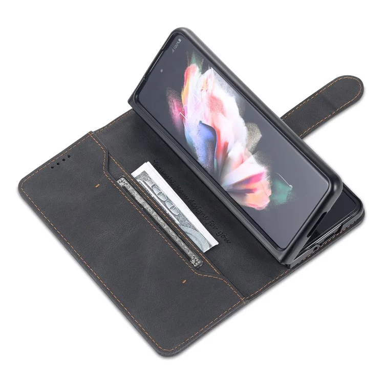 Cierre de Cierre Magnético de Cuero Azns PU Case de Teléfono de Choque Bien Protegido Con Billetera Para Stand Para Samsung Galaxy Z Fold3 5G - Negro