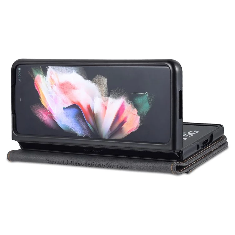Cierre de Cierre Magnético de Cuero Azns PU Case de Teléfono de Choque Bien Protegido Con Billetera Para Stand Para Samsung Galaxy Z Fold3 5G - Negro