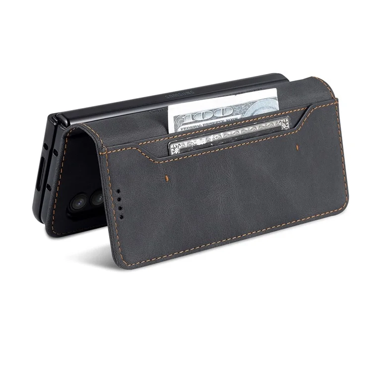 Cierre de Cierre Magnético de Cuero Azns PU Case de Teléfono de Choque Bien Protegido Con Billetera Para Stand Para Samsung Galaxy Z Fold3 5G - Negro