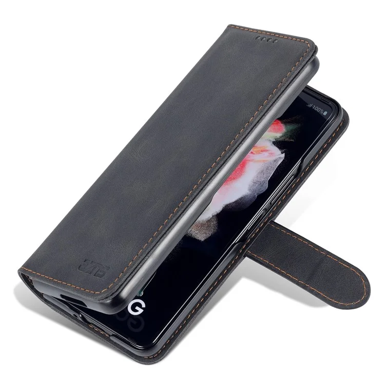 Cierre de Cierre Magnético de Cuero Azns PU Case de Teléfono de Choque Bien Protegido Con Billetera Para Stand Para Samsung Galaxy Z Fold3 5G - Negro