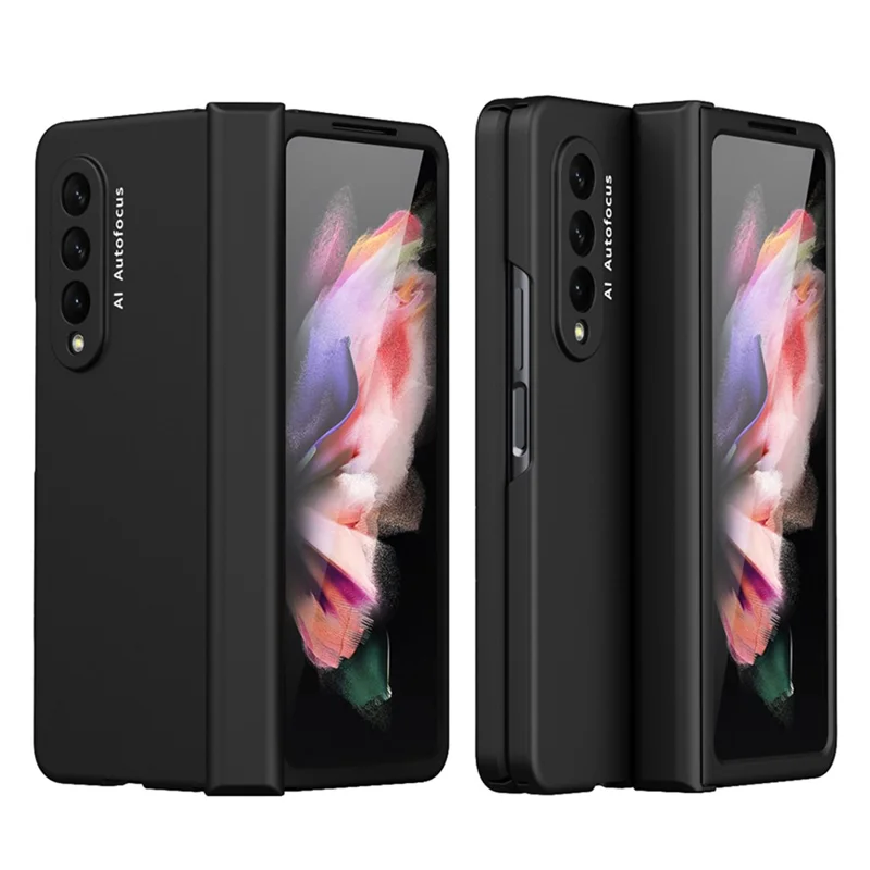 Hard PC Phone Flip Case Cover with Glass Screen Protector for Samsung Galaxy Z Fold3 5G - Black