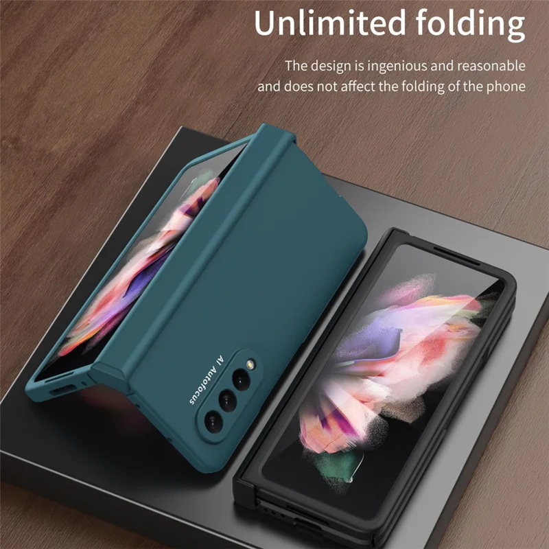 Hard PC Phone Flip Case Cover with Glass Screen Protector for Samsung Galaxy Z Fold3 5G - Black