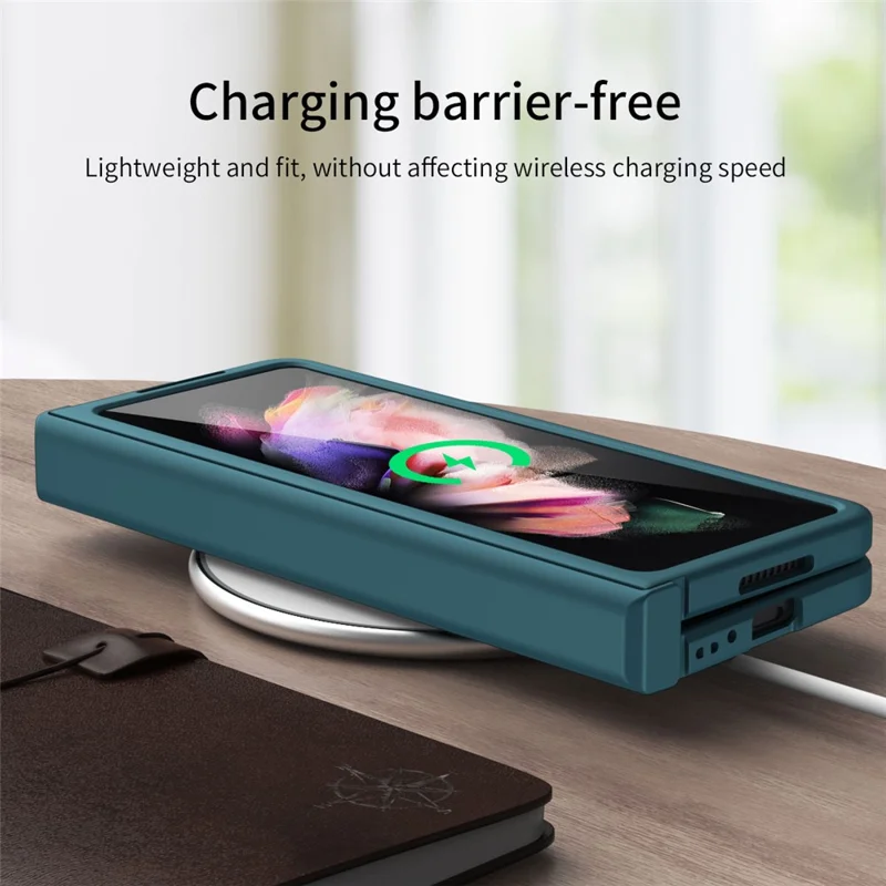 Hard PC Phone Flip Case Cover with Glass Screen Protector for Samsung Galaxy Z Fold3 5G - Black