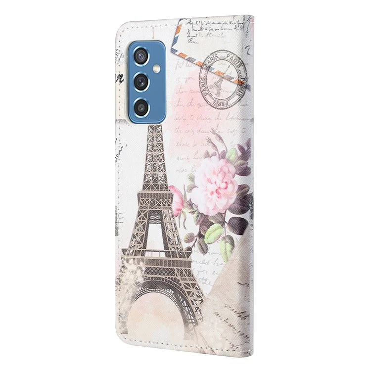 Padrão Elegante Printing Cross Texture Anti-Scratch Anti-Queda PU Couro Phone Carteira Caso Capa Com Sand Para Samsung Galaxy M52 5G - Torre