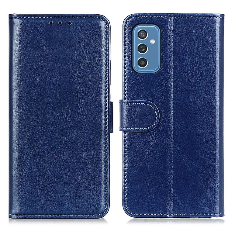 Para Samsung Galaxy M52 5G Funda de Billetera de Cuero de Caballo Loco Resistente a los Golpes, Funda Protectora con Tapa Magnética Plegable - Azul