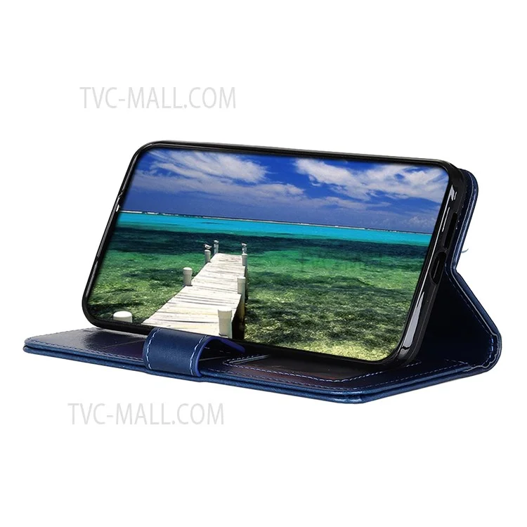 Para Samsung Galaxy M52 5G Funda de Billetera de Cuero de Caballo Loco Resistente a los Golpes, Funda Protectora con Tapa Magnética Plegable - Azul