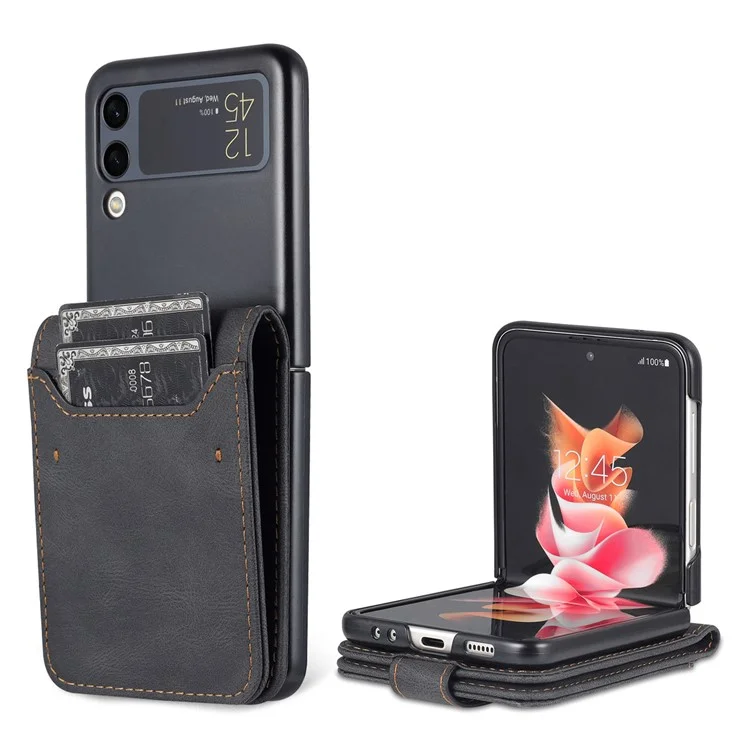 AZNS PU Leather Card Slots Magnetic Clasp Anti-Fall Phone Cover with Stand for Samsung Galaxy Z Flip3 5G - Black
