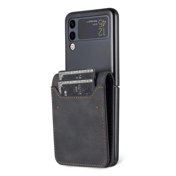 AZNS PU Leather Card Slots Magnetic Clasp Anti-Fall Phone Cover with Stand for Samsung Galaxy Z Flip3 5G - Black